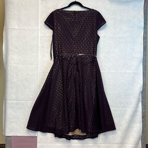 NWT BLACK LABEL by EVAN PICONE Dress Size16 Dark Purple Lace with Belt - Picture 10 of 15